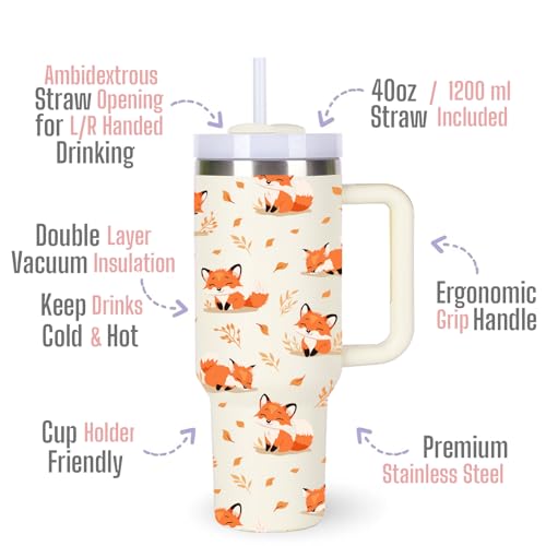 momocici 40oz Foxes Tumbler with Handle Gifts for Women.Fox Lover Cups Tumbler Gifts for Women.40 oz Birthday Christmas Fox Cup Tumblers for Foxes Lover. - style: Fox