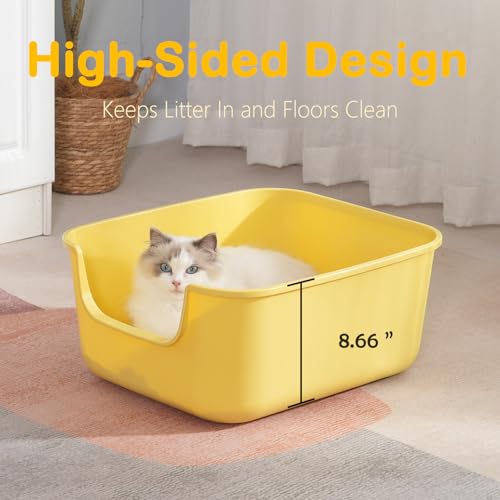Large Cat Litter Box with High Sides,Cat Boxes for Indoor Cats,Cat Litter Pan for Kitty,Litter Box with Low Entry,Easy to Clean,Anti-Splashing (White) - color: White