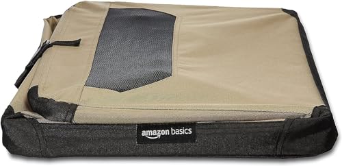 Amazon Basics Portable Folding Soft Dog Crate, 2-Door, Collapsible Travel Kennel, Top & Front Loading, Small 26" x 18" x 18", Tan - color: Tan, size: S 26" x 18" x 18"