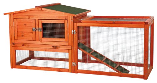 TRIXIE natura Outdoor Rabbit Hutch with Run - Small Elevated Rabbit Cage with Non-Slip Ramp - Small Animal House with Large Playpen, Hinged Roof & Pull-Out Tray - in Natural - style: Extra-Small Rabbit Hutch