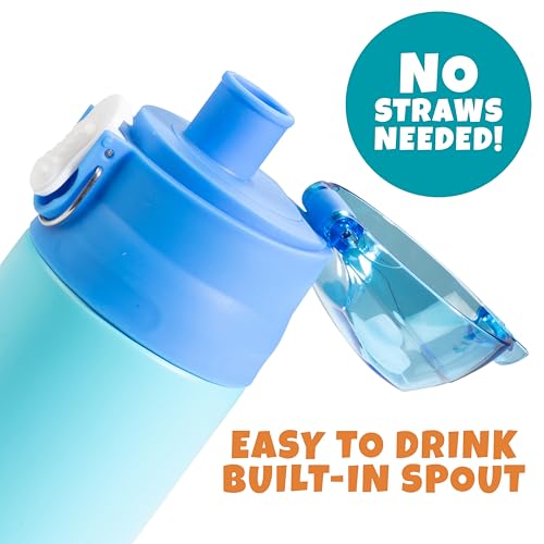 Bentology Stainless Steel 13 Oz Reusable Water Bottle for Kids, Blue | Double Wall Insulated, Spill Proof Lid W/Built-in Straw- Keep Liquids Hot or Cold- Easily Fits in Lunch Boxes & Bags - color: Blue