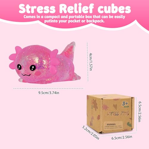 Axolotl Squishy Toy, Soft Slow Rising Sensory Fidget Toy, Cute Stretchy Axolotl Squeeze Toy, Stress Relief Desk Toy Gift for Kids 3+ and Adults(Pink) - color: Pink