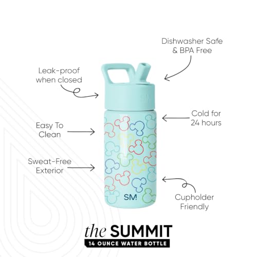 Simple Modern Disney Mickey Mouse Kids Water Bottle & Toddler Cup | 14oz | Insulated Stainless Steel Mickey Mouse Toddler Water Bottle, Kids Tumbler with Straw | Spill Proof for School, Girls, Boys - color: Disney-Cheers to Mickey Ears, size: 14 Ounces