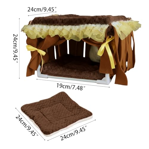 Guinea Pig Bed, Washable Small Animal Tunnel Hideouts with Curtains, Hamster Tunnel for Hamster Chinchill Small Bunny Ferret - color: Square stand, brown