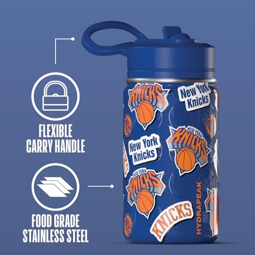 Hydrapeak NBA Officially Licensed 2026 Finals Champion New York Knicks Mini 14oz Kids Stainless Steel Bottle with Straw Lid Flexible Handle, Insulated, Spill Proof, Perfect for Back to School - color: New York Knicks