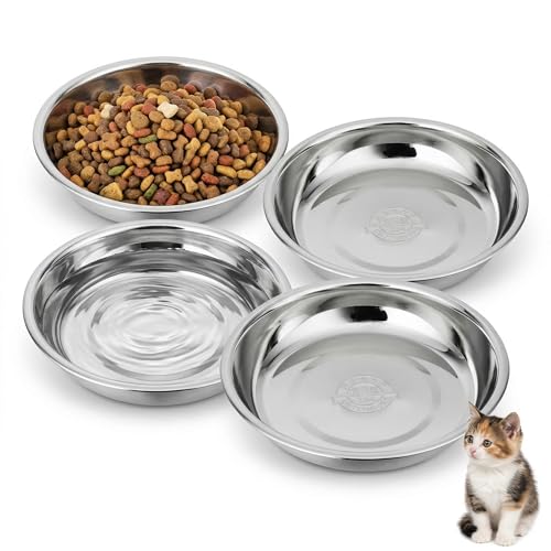 304 Stainless Steel Cat Bowls for Cats & Dogs (4Pack) - Food Grade, Non-Toxic, Rustproof, Dishwasher Safe, Wide Whisker Friendly Cat Food Water Feeding Bowl - color: Stainless Steel-4p