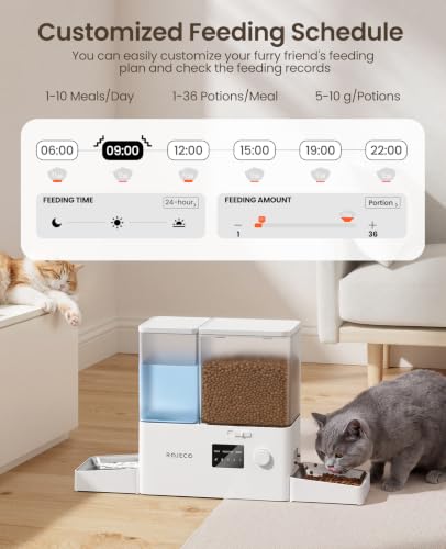 2-in-1 Automatic Cat Feeder & Water Dispenser,WiFi Control Feeding | 2.4G WiFi APP/Timed Feeding/5L Food Feeder,3.5L Water Fountain/Stainless Steel Bowls/Detachable Clean/White - color: White, size: 8.5L-WiFi
