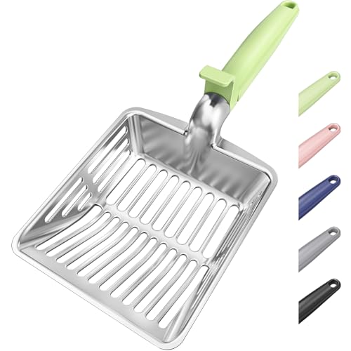 Metal Cat Litter Scoop, Large Cat Scooper with Deep Shovel & Dual Sifting Holes for Fast & Precise Sifting, Space Aluminum Kitty Litter Scooper with Long Handle & Easy-to-Hang Hook - Mint - color: Mint