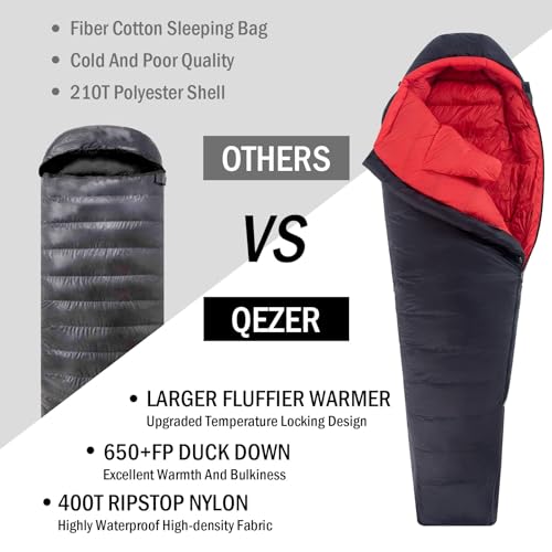 0 Degree Down Sleeping Bag for Adults,Cold Weather Backpacking | 650 Fill Power Down, 4-Season Use, Large Lightweight Compact Carry, Camping Hiking Backpacking - color: -8 Degree