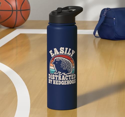 Easily Distracted By Hedgehogs Retro Hedgehog Men Women Kids Stainless Steel Insulated Water Bottle - color: Navy Blue
