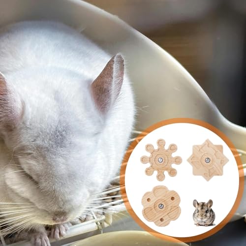 BOXOB 3pcs Rotating Chinchilla Toy, 3 Styles Wooden Chinchilla Chew Toy for Teeth Hanging Interactive Pet Toys Cage Accessories for Guinea Pig Hamsters Gerbil Rat Rabbit