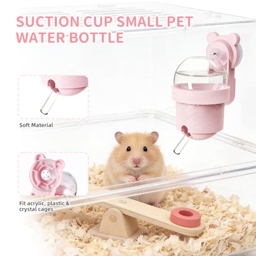 No Drip Hamster Water Bottle with Strong Suction Cup – 3.7oz Leak Proof Small Animal Water Bottle for Glass Tank & Acrylic Cage, Ideal for for Hamster, Sugar Glider, Guinea Pig Gerbil, Rat(Pink) - color: pink