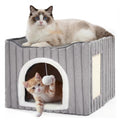 Avont 3-in-1 Cat Cave Bed for Indoor Cats with Scratch Pad | Scratch Pad & Hanging Ball, Large Hideaway for up to 20 LBS, Washable Cushion, Foldable Design, Available in Grey & Cream - color: Grey