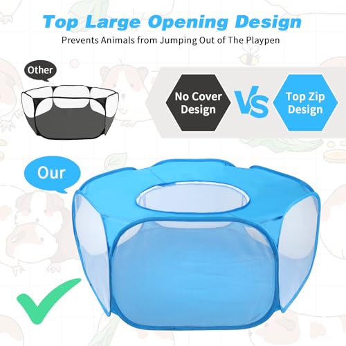 Rypet Guinea Pig Playpen Pop-Up, Outdoor Yard Fence for Small Pets,TentBlue | Breathable 360° Mesh View, Pops Open Fast, 47 x 15 in Play Space, Folds Flat for Travel, Rabbits Hamsters Hedgehogs - color: Blue, style: Enclosed Playpen