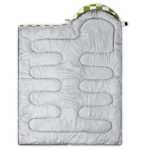 Sleeping Bags for Adults and Kids Backpacking Camping Sleeping Bags for Girls and Boys Lightweight Waterproof Cold/Warm Sleeping Bag for All Season - color: Green and White Check