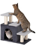 Aechonow 3-in-1 Pet Stairs for Cats, Dog Steps for Small Doggie Rabbits | 6.29'' Depth Cat Stairs, Indoor Cat Ladders for High Bed for Pet's Joints, 1 Cat Condo Cave, Sisal Scratcher, Grey, Medium - size: M-Gray
