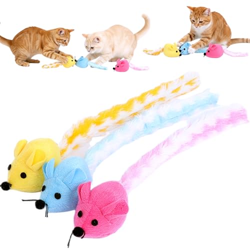 Cat Toy, 3 Pack Plush Catnip Cat Mouse Toy with Colorful Long Dangling Tails, Interactive Cat Toy 2.36” Soft Furry Mice Kitten Toy for Bored Indoor Adult Cat Chew Biting Carry Fun Play