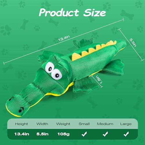 Sedioso Dog Plush Toy for Aggressive Chewer, Though Large Stuffed Animal Dog Toys, Upgrade 10 Times Durablities Dyneema Dogs Squeaky Toy, Big Dogs Toys for Small, Medium, Large Breed(Crocodile)
