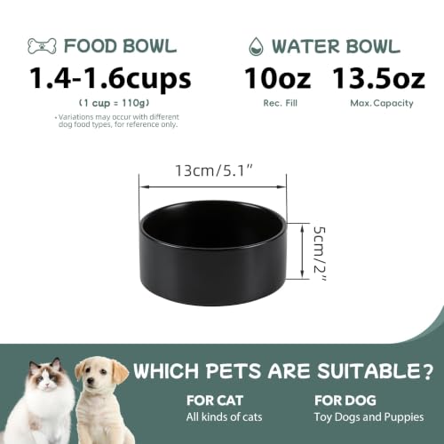 Havniva Ceramic Dog Bowls, 5.1” Dog Food and Water Bowl Set of 2 | Dog Food Bowl for Small Dogs, Food-Grade Ceramic, Dog Water Bowl with Non-Slip Rubber Base, Large Capacity, Dishwasher Safe - color: Matte Black, size: 5.1" - Bowl