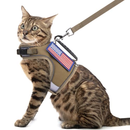 PUPTECK Soft Mesh Cat Vest Harness and Leash Set Puppy Padded Pet Harnesses Escape Proof for Cats Small Dogs Rabbits Bunny, Tactical Yellow, M - color: Brown(Tactical), size: M(NECK 7", CHEST 10.5", 4-6 lbs)