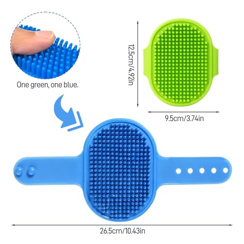2-Pack Pet Grooming Bath Brush Set for Dogs & Cats, Soft Rubber Shampoo Massage Comb with Adjustable Ring Handle