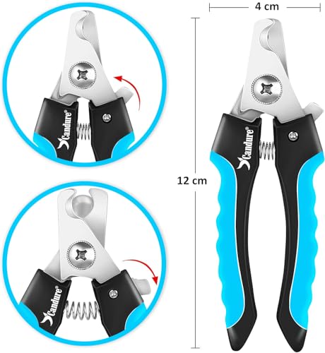 Candure Pet Nail Clippers Professional Nail Trimmer Suitable for Puppy, Cats, Rabbits and Guinea Pigs - Safety Lock/Protective Guard to Avoid Over Cutting (Blue, Small) - color: Bright Blue, size: Medium to Small Pets