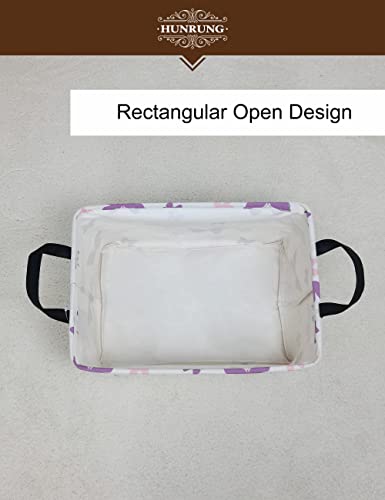 Rectangle Foldable Storage Basket Handles For Home, Purple Butterfly - color: Rec-Purple Butterfly