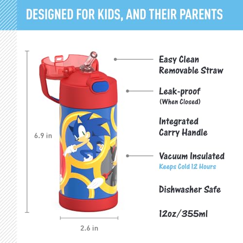 THERMOS FUNTAINER Water Bottle with Straw - 12 Ounce - Kids Stainless Steel Vacuum Insulated Water Bottle with Lid,Sonic the Hedgehog,(Pack of 6) - color: Sonic the Hedgehog, size: 12 Ounces (Pack of 6)