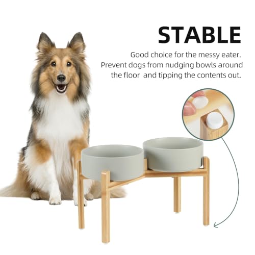 Havniva Dog Bowls Elevated, Ceramic Dog Food and Water Bowl Set | 8.3” Raised Dog Food Bowl, Elevated Dog Bowls with Bamboo Stand, Non-Slip Dog Water Bowl for Large Dog, Large Capacity - color: Matte Gray, size: 8.3" - 2 Bowls+Stand