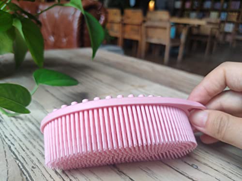 Premium Sensory Brush for Kids or Autism,Soft Silicone Body Scrubber,2 in 1 Sensory Room Occupational Therapy Brushes,Silicone Loofah,Pet Shower Brush Bath Brush Shampoo Brush(hangable-Oval-Pink) - color: Hangable-oval-pink
