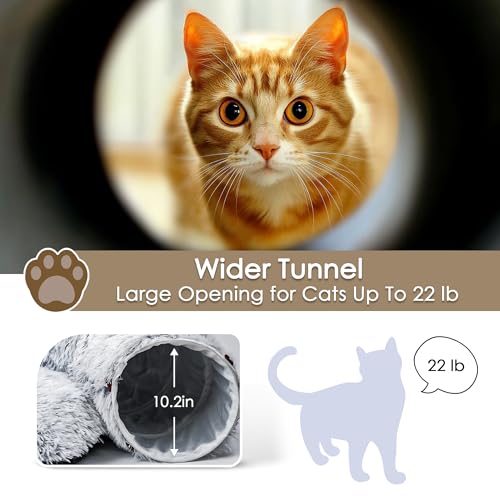 Baseola Fuzzy Cat Tunnel Bed for Indoor Cats, 2-in-1 Interactive Cat Toys | Peekaboo Cat Cave with Washable Mat, Collapsible Cat Play Tunnel for Kittens & Small Pets, Plush Cat Donut Bed Tunnel, Grey - color: Grey