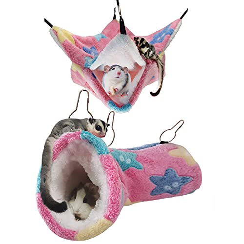 LEFTSTARER Guinea Pig Ferret Rat Hammock Toy Small Animal Cage Accessories Hideout Tunnel & Bunkbed Hammock for Rat Ferret Guinea Pig Hamster Sugar Glider Chinchilla - color: 3.Star-Pink