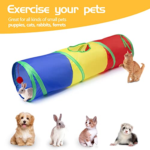 Sheldamy Cat Tunnel, 2-Way Cat Tunnels for Indoor Cats, Collapsible Cat Play Tunnel, Interactive Toy Maze Cat House with 1 Play Ball for Cats, Puppy, Kitty, Kitten, Rabbit (Rainbow)… - color: 2 Way Multicolor