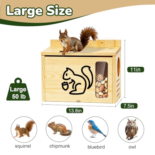 Widened Medium Wooden Squirrel House for Outside | Dual Protective Entry Design with Squirrel Feeder, Squirrel Nesting Box, Easy Assembly - size: Widened Medium