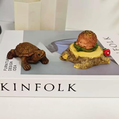 3 pcs Hedgehogs Turtle Statue Stump Sculpture,Fairy Wild Garden Decor Supplies, Cute Outdoor/Indoor Garden Ornament for Patio, Yard, Flower Bed, Home Decoration