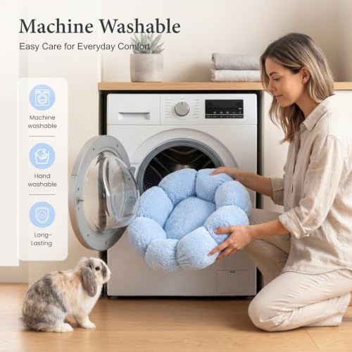 Rabbit Bed for Large Bunny Guinea Pig & Other Small Pets, Blue | Washable Soft Plush Hideout, Cozy Sleeping Bed for Indoor Cage or Playpen Use, Petal Shape - color: Blue