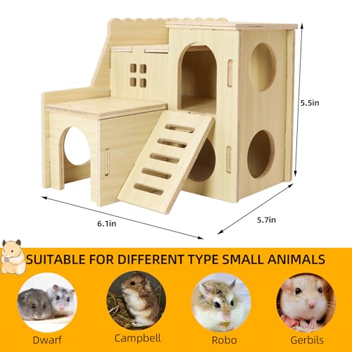 Uncle Yang Tiny Hamster Maze Wood House with Slide House | Hamster Hideout Cage Accessories, for Dwarf Gerbils and Mouse Mice Rat Other Small Animals(Only Suitable for Hamsters)