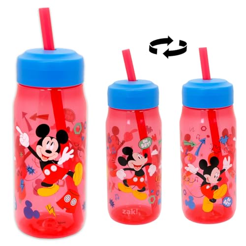Disney Mickey Mouse Water Bottle for Boys and Girls - Bundle with 16 Oz Mickey Mouse Water Cup with Straw, Stickers, and More Cups for Kids