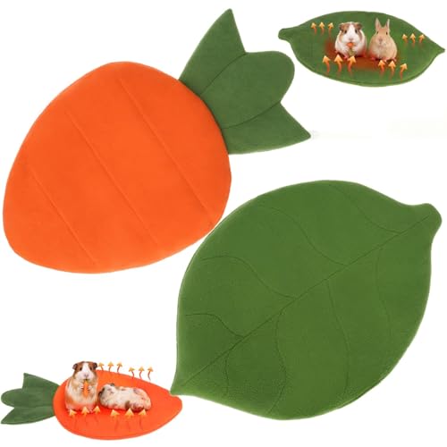 Guinea Pig Bed Mats, 2 Pack 12x20in Cozy Soft Fleece Warm Rabbit Pad Absorbent & Waterproof Washable Small Animal Sleeping Mattres Bedding for Bunny Hedgehog Chinchilla Hamsters Carrot+Leaf