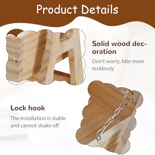 Chinchilla Toys, Natural Wood Freestanding Cage Cradle - Hammock, Swing & Resting Resting spot for Hamsters, Guinea Pigs, Ferrets Small Pet Accessories