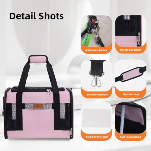 YUNIQUE Soft-Sided Cat & Dog Carrier for Pets Up to 15 Lbs, Airline Approved Collapsible Travel Puppy Carrier with Lightweight Fabric Design (Pink) - color: pink