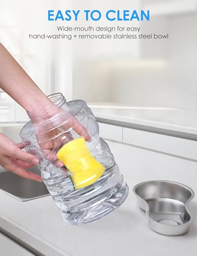 Heouvo 1.7 Gallon Automatic Dog Water Dispenser (6.5L-Black) | Wide Mouth, Easy Clean/ Removable Stainless Steel Bowl/ Gravity Refilling, Large Capacity for Cats and Small Medinum Dogs - size: 6.5L