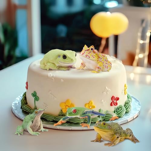 Toymany Frog Toy Figures, Plastic Rainforest Woodland Animals Toy Frogs Set with Realistic Poison Dart Frog, Cake Topper Party Favor Garden Flowerpot Plants Decor - style: Jungle Animal-2