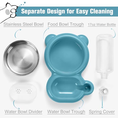 Dog Bowls, Cat Food and Water Bowl Set with Water Dispenser and Stainless Steel Bowl for Cats and Small Dogs - Blue - color: Blue