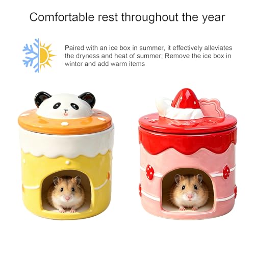 Ceramic Igloo Hamster Hideout,Panda Shape Hamster House with ice Box(Panda) | Habitats Cool Bed Ideal for All Season Cave Mini Hut Cage for Syrian & Dwarf Hamsters, Gerbils, Mice Other Small Pets - color: Yellow