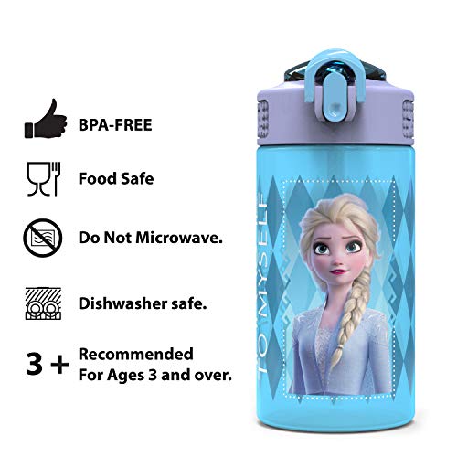Zak Designs Disney Frozen 2 Kids Water Bottle with Spout Cover and Carrying Loop, Durable Plastic, Leak-Proof Water Bottle Design for Travel (16 oz, 2-Pack, Non-BPA, Elsa & Anna) - color: Elsa & Anna (Frozen 2)