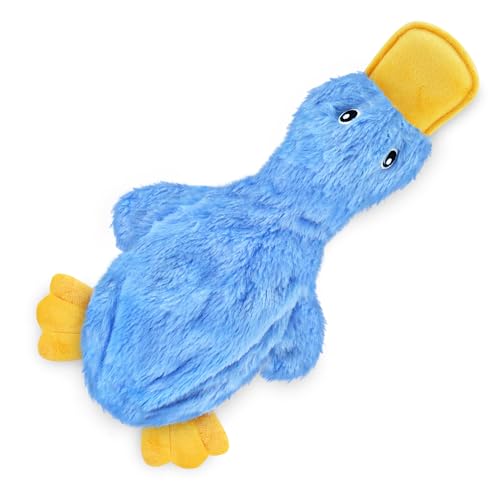 Best Pet Supplies Interactive Squeaky Dog Toy - Crinkle Duck, Blue | Stuffing Free Body, Soft, Squeaks & Crinkles, No Mess, Perfect for Moderate Chewers, Toss and Fetch Play - color: Crinkle Duck (Blue), size: Large