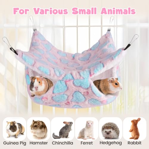 MCEAST 4 Pieces Small Pets Cage Accessories Hanging Hammock Sleeping Bag Tunnel and Bed Hideout Set Warm Sleep Nap Sack Bed for Hamster Ferret Squirrel Rabbit, Pink Hearts - style: Pink Hearts