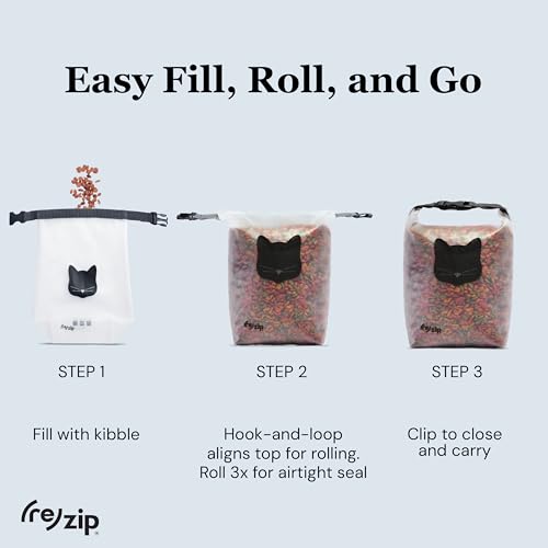 (re)zip Reusable Cat Pet Food Storage Bag | 14-Cup Capacity | Airtight Roll-Top Closure | Durable, BPA-Free PEVA | Translucent & Travel-Friendly | Keeps Kibble Fresh & Organized | Machine Washable - color: Cat Black, size: 14 Cup