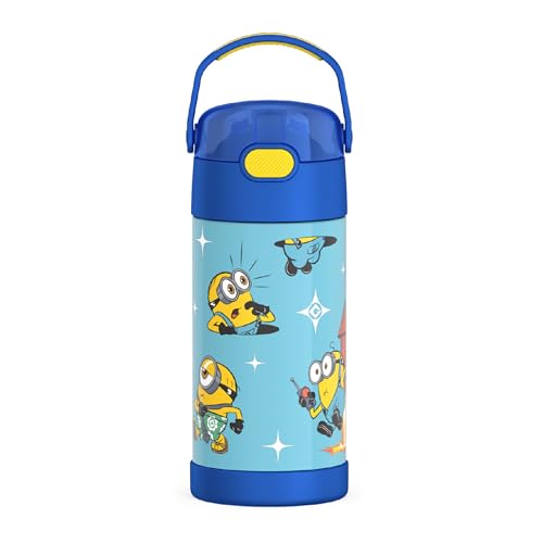 THERMOS FUNTAINER Water Bottle with Straw - 12 Ounce - Kids Stainless Steel Vacuum Insulated Water Bottle with Lid, Minions - color: Minions, size: 12 Ounces
